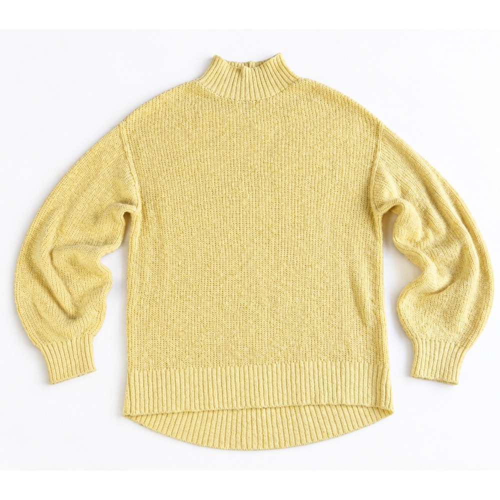 Aerie Sweater Butter Yellow L Chunky Mock Neck Oversized 100% Cotton Comfy